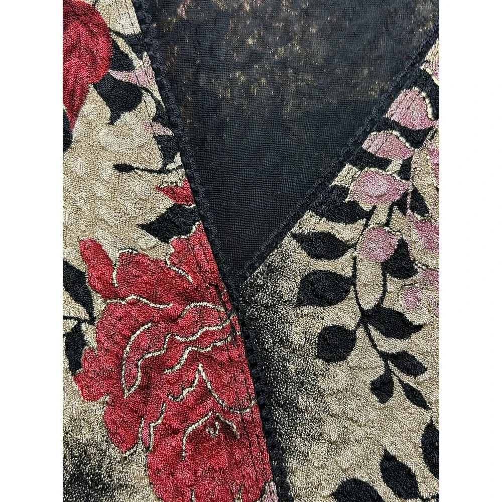 East5th Blouse Womens XL Gold Red Floral Faux Wrap Metallic Textured 3/4 Sleeve - Picture 5 of 8